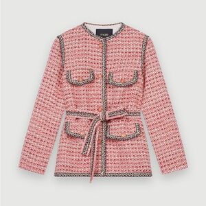 Maje Pink Tweed Belted Blazer